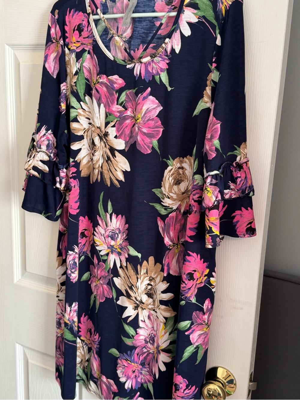 Honeyme Navy Floral Dress with Pink & Cream Blooms